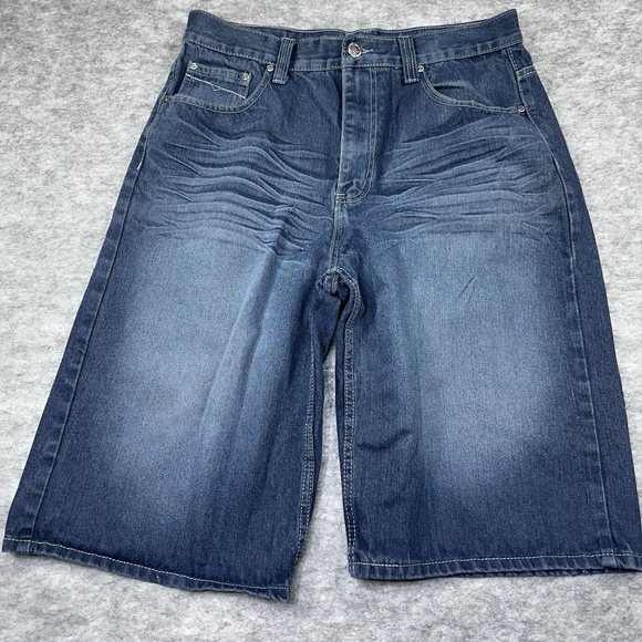 Old Skool Other - OLD SKOOL Denim Shorts Mens Size 34 Blue Jorts Contrast Stitching Retro Y2K VTG